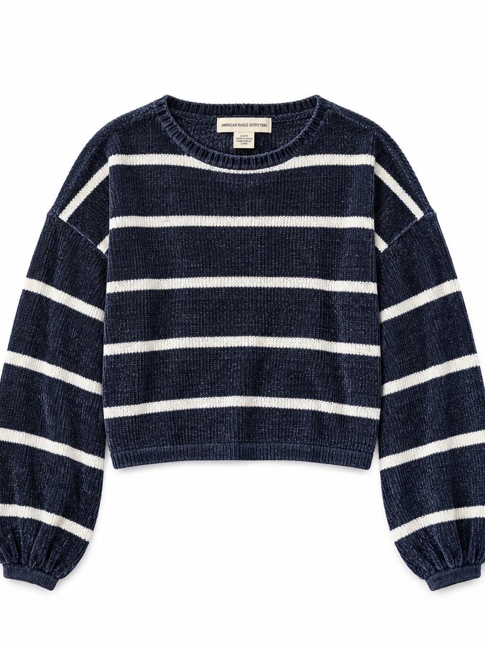 American Eagle Outfitters Navy & White Striped Crop Crewneck Sweater